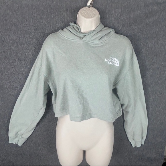 The North Face Hoodie Womens Medium Sage Green Cropped Pullover Sweatshirt Logo - Picture 1 of 16